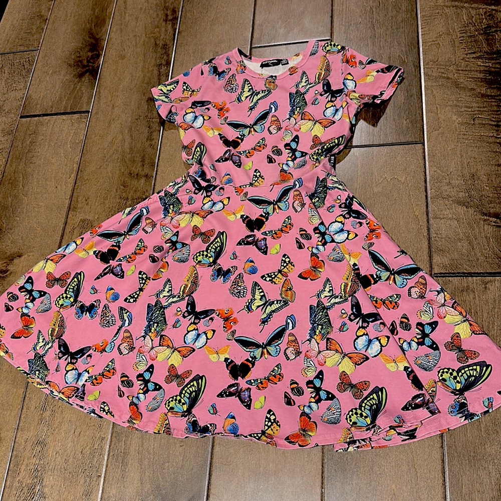 Rock Your Kid pink butterfly print dress with pockets size 12